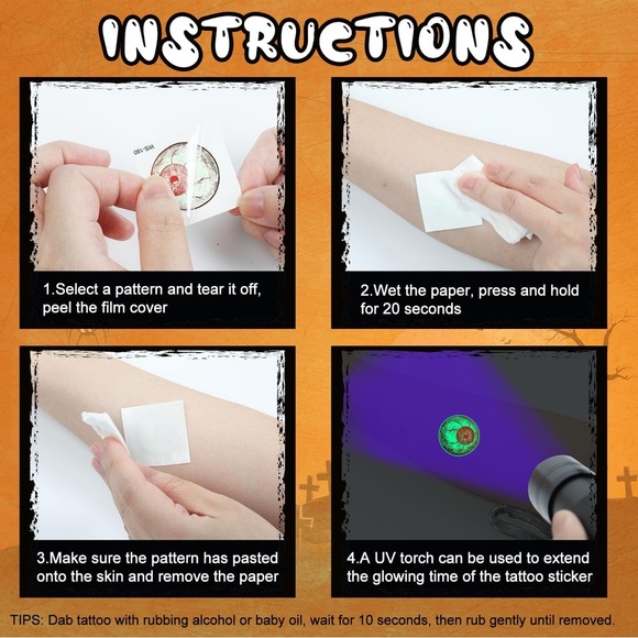 Halloween Tattoos for Kids, Individually Wrapped Glow In the Dark Kids Tattoos - Picture 7 of 11